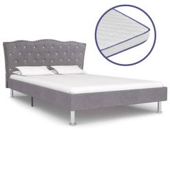 Nouveau ???? VIDAXL Lit Et Matelas A Memoire De Forme Gris Clair Tissu 140x200 Cm ????